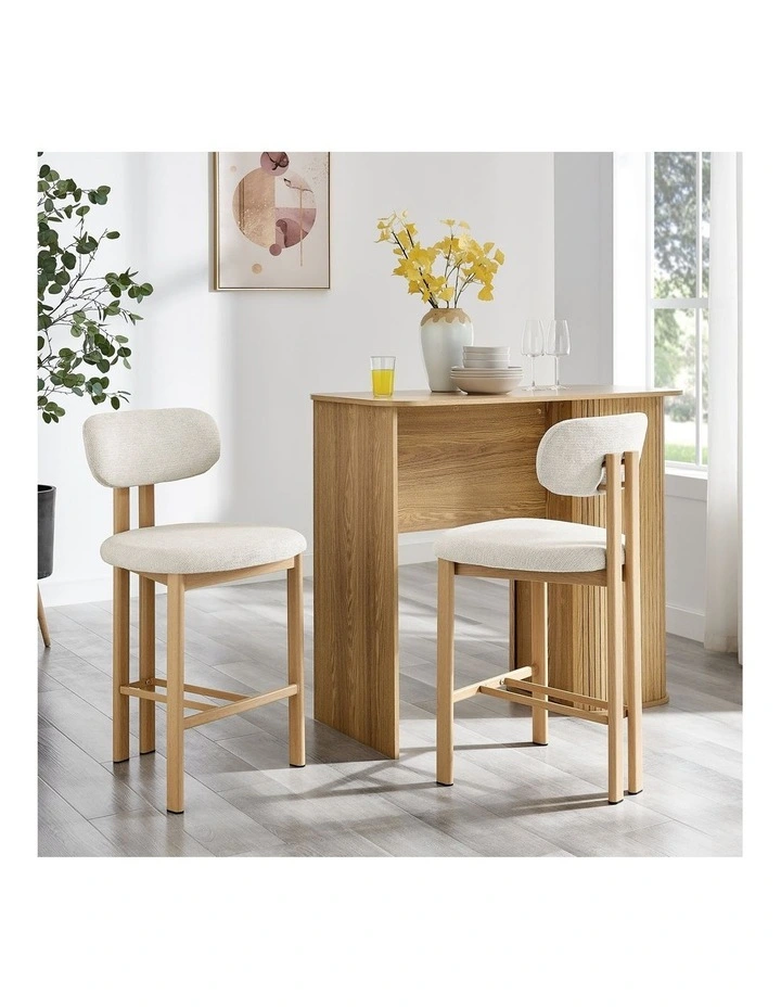 Hilda Dining Stools Pair (Set of Two) Cream and Oak image 2