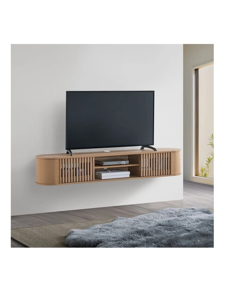 Anna Wall Mount Entertainment TV Unit Floating 2 Doors 180cm Oak image 3
