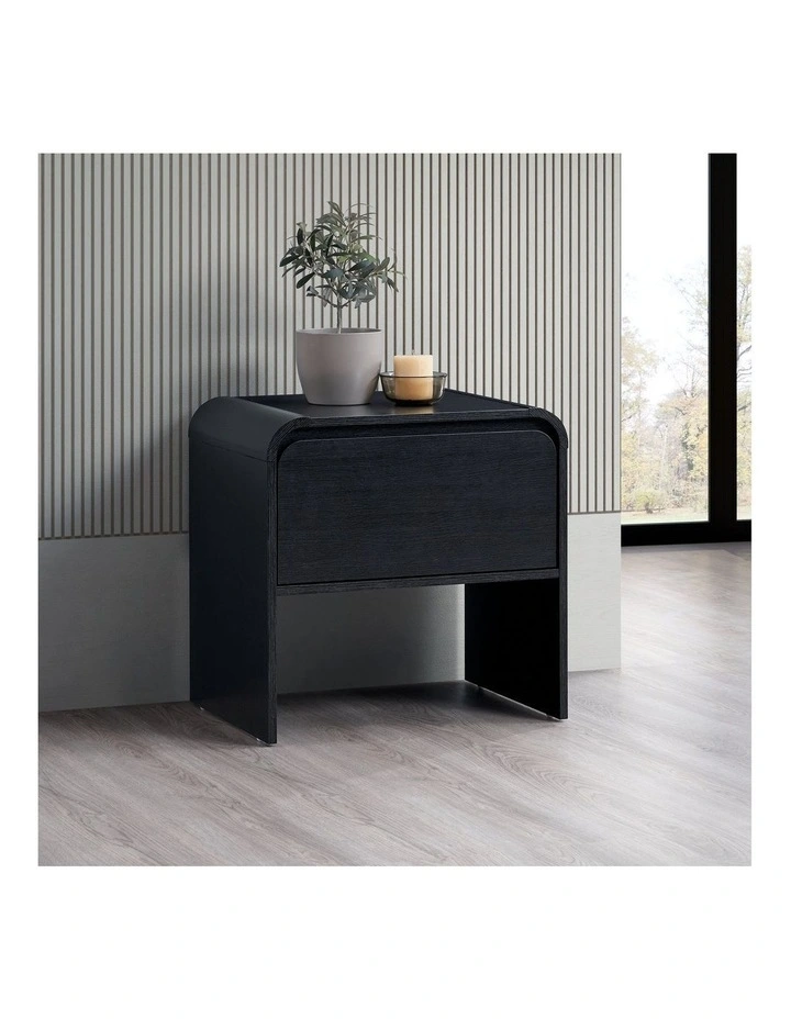 Natalya Bedside Unit Nightstand Side Table 1 Drawer Black image 2