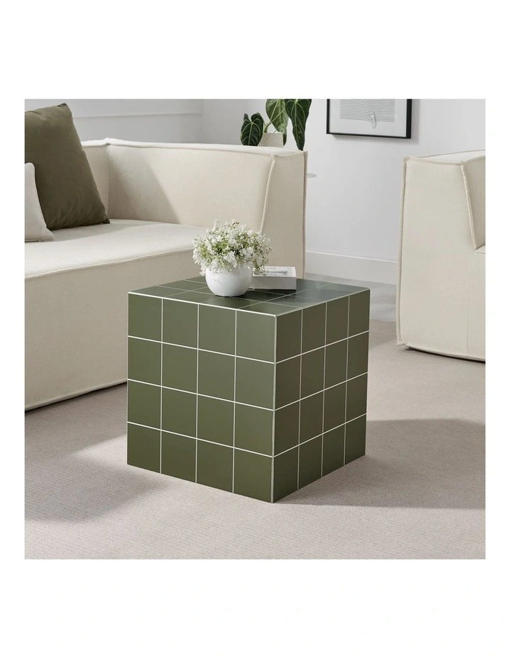 Nash Side Table Cube Bedside Storage Olive Green image 2