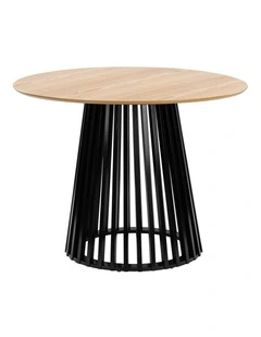 Vanessa Dining Table Round Slat Base 100cm Black and Oak