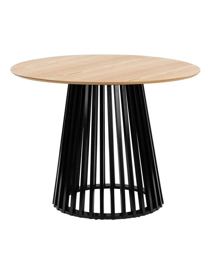 Vanessa Dining Table Round Slat Base 100cm Black and Oak image 1