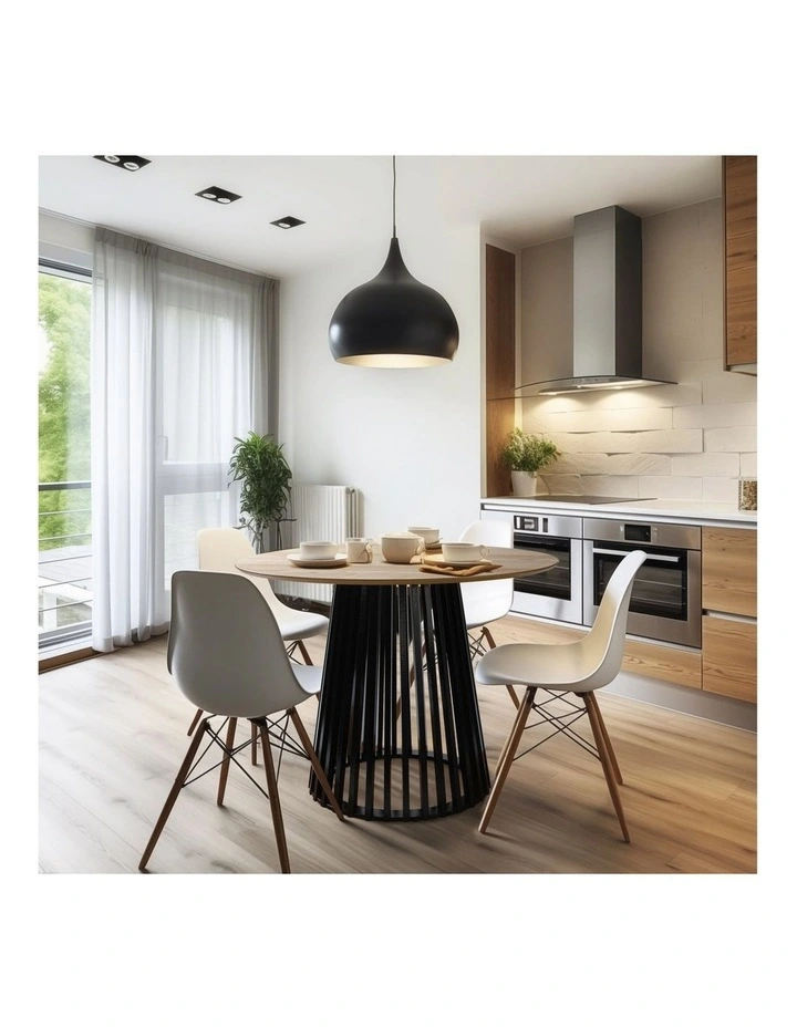 Vanessa Dining Table Round Slat Base 100cm Black and Oak image 2