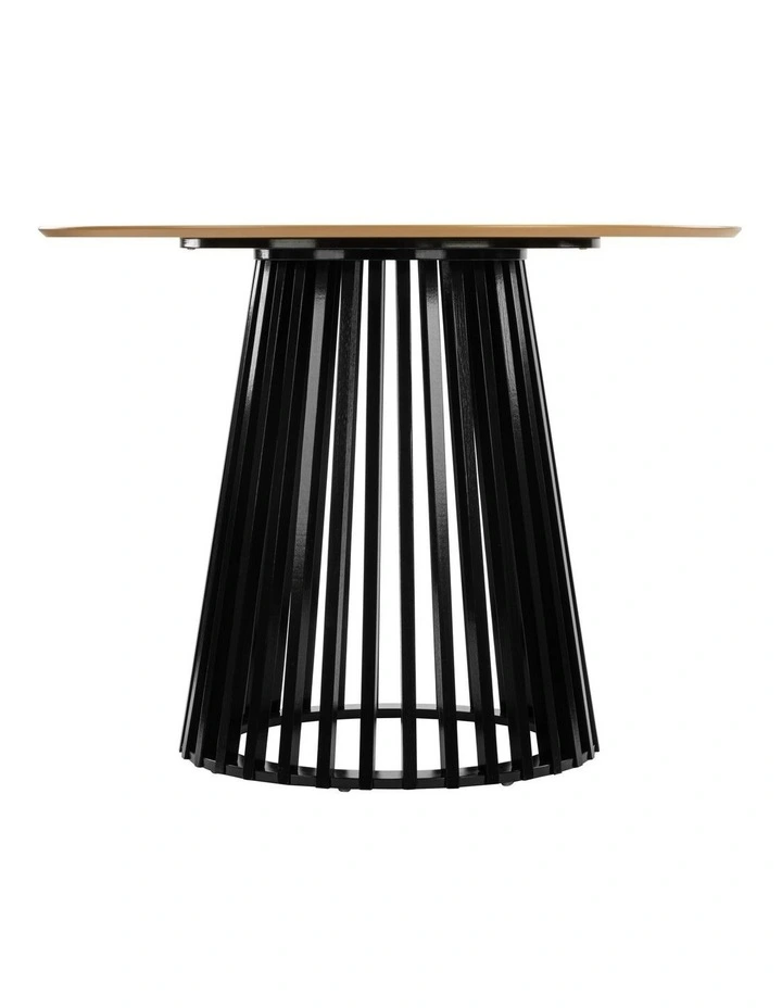 Vanessa Dining Table Round Slat Base 100cm Black and Oak image 3