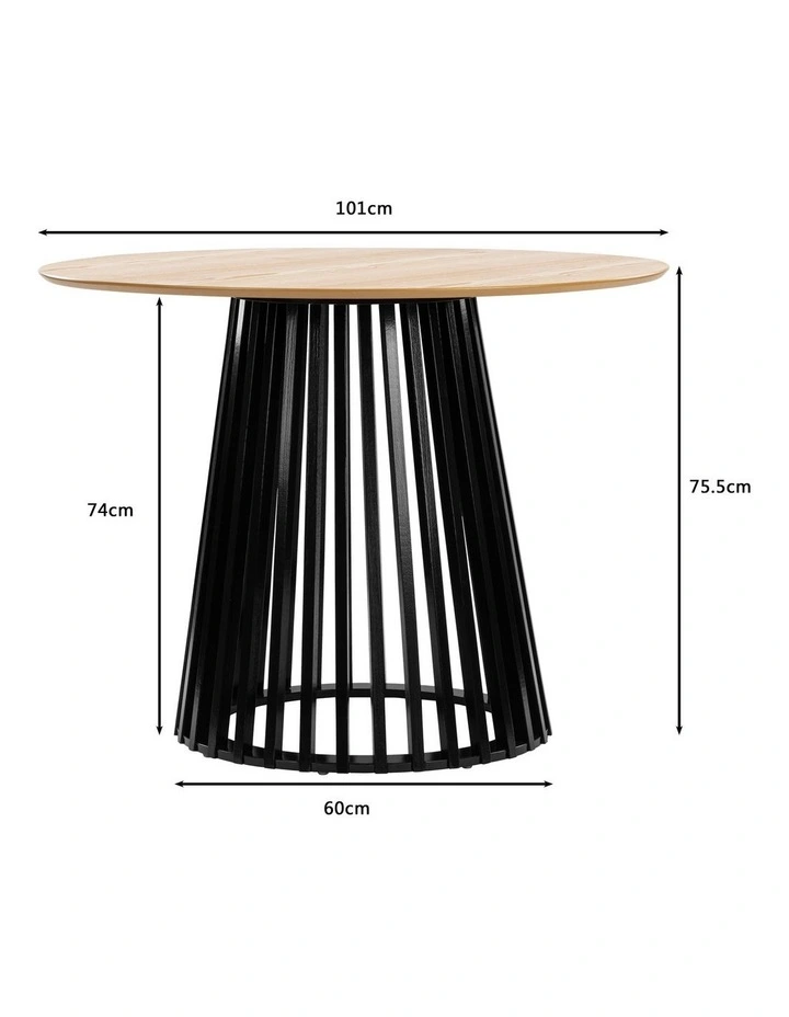 Vanessa Dining Table Round Slat Base 100cm Black and Oak image 7