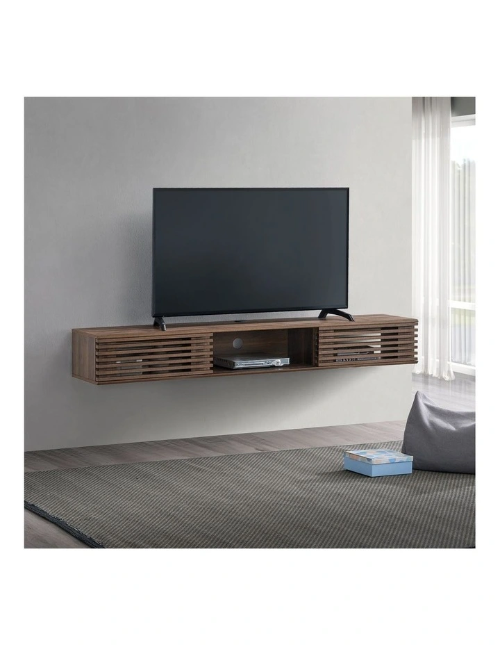 Clancy Wall Mount Entertainment TV Unit Floating 2 Doors 180cm Walnut image 3