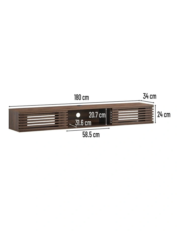 Clancy Wall Mount Entertainment TV Unit Floating 2 Doors 180cm Walnut image 7