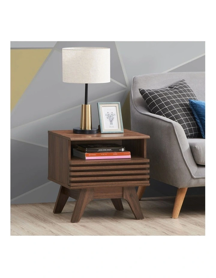 Clancy Bedside Unit Side Table Nightstand 1 Drawer Walnut image 2
