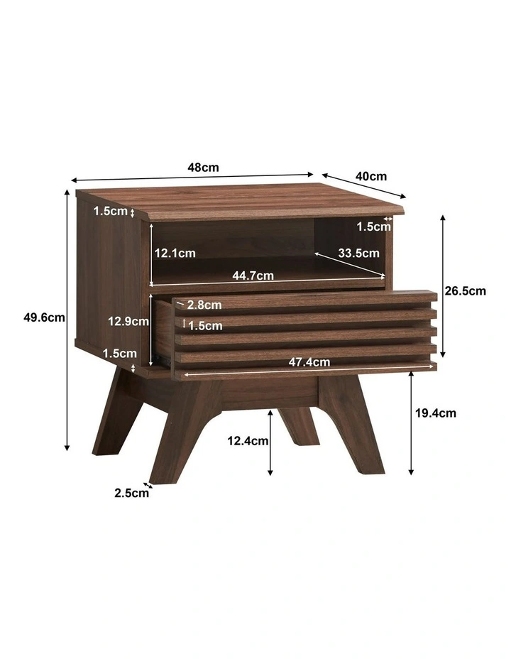 Clancy Bedside Unit Side Table Nightstand 1 Drawer Walnut image 5
