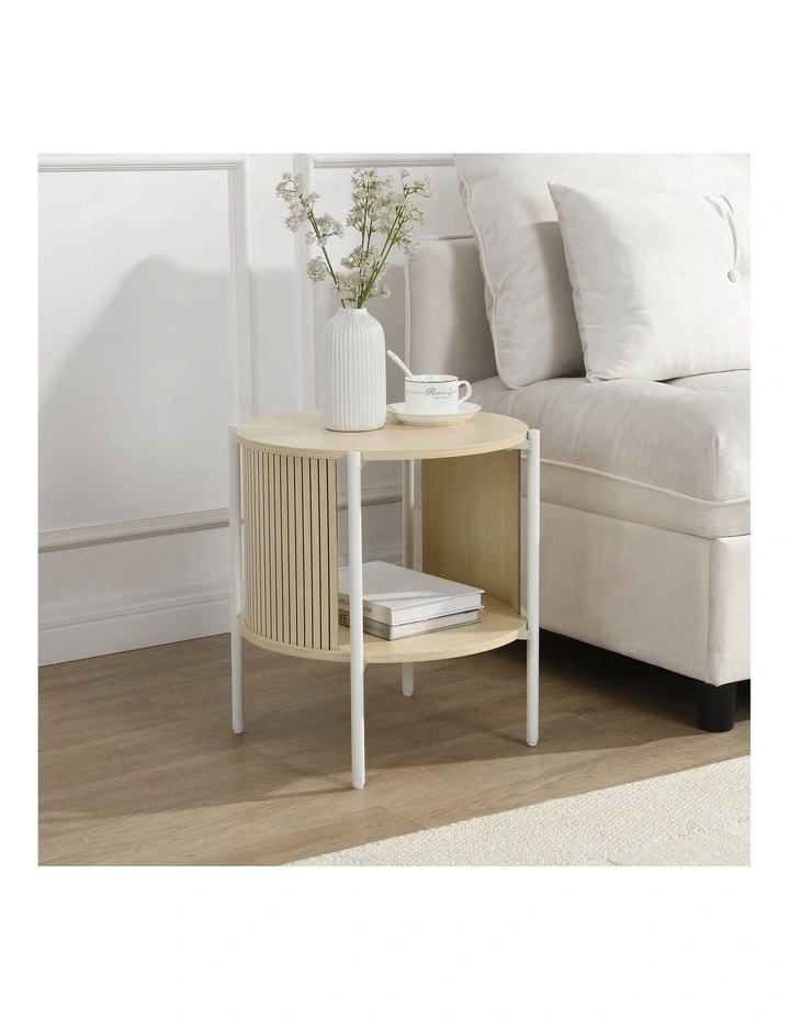 Mia Side Table Round Light Oak and White image 2