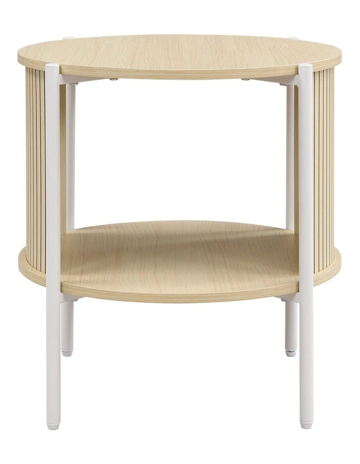 Mia Side Table Round Light Oak and White image 3