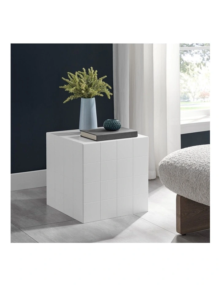 Nash Side Table Cube Bedside Storage White image 2