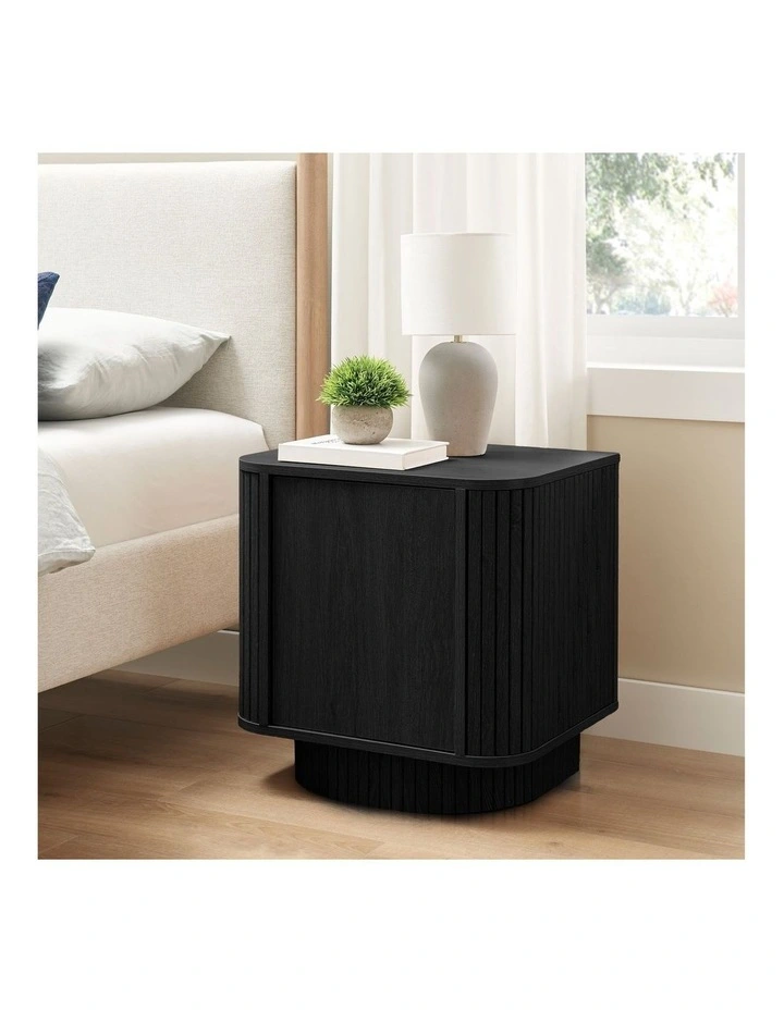 Yves Bedside Unit Side Table 1 Door Black image 2