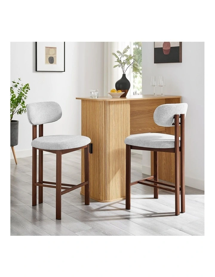 Hilda Dining Stools Pair (Set of Two) Grey and Walnut image 2