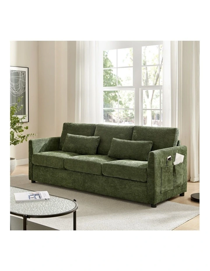Brighton Sofa Couch Lounge 3 Seater Olive Fabric image 2