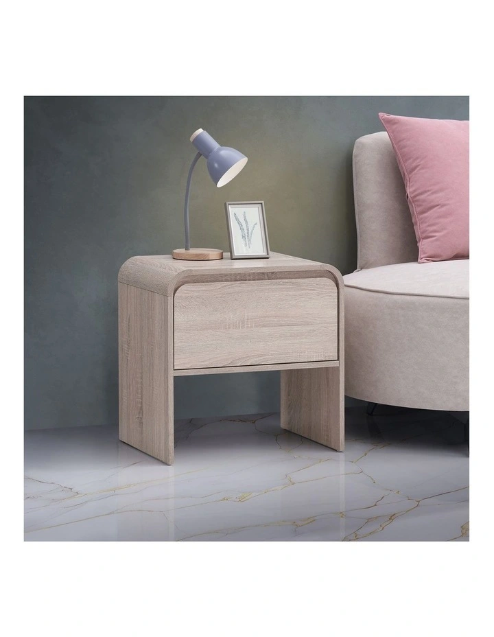 Natalya Bedside Unit Nightstand Side Table 1 Drawer Oak image 2