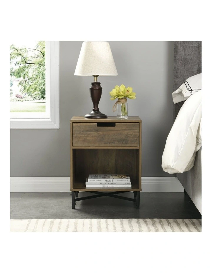 Austin Bedside Table 1 Drawer Industrial Side Table Nightstand Black image 2