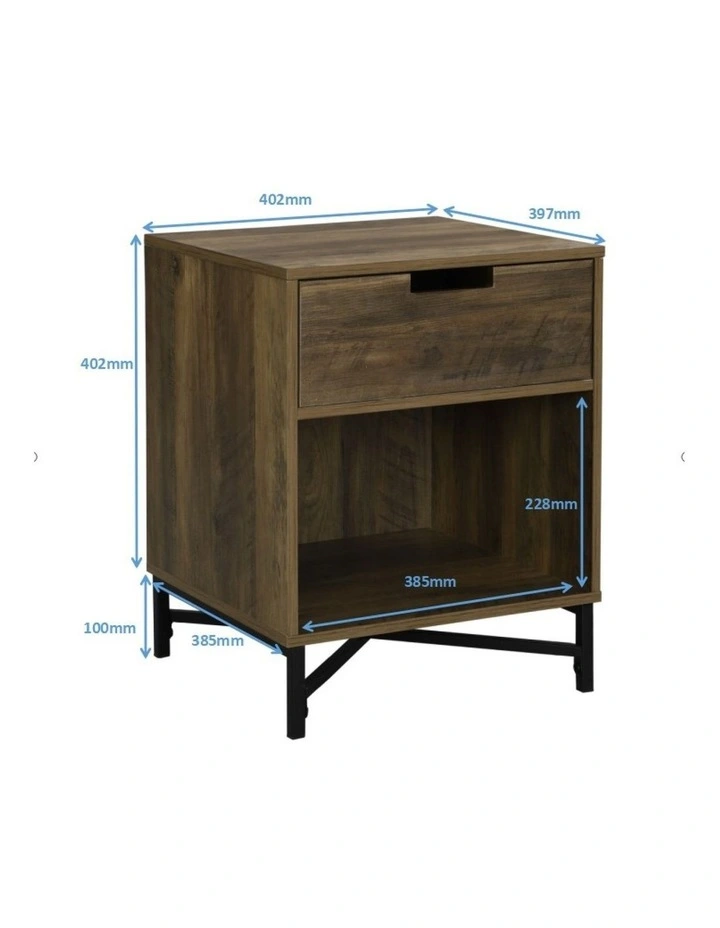 Austin Bedside Table 1 Drawer Industrial Side Table Nightstand Black image 6