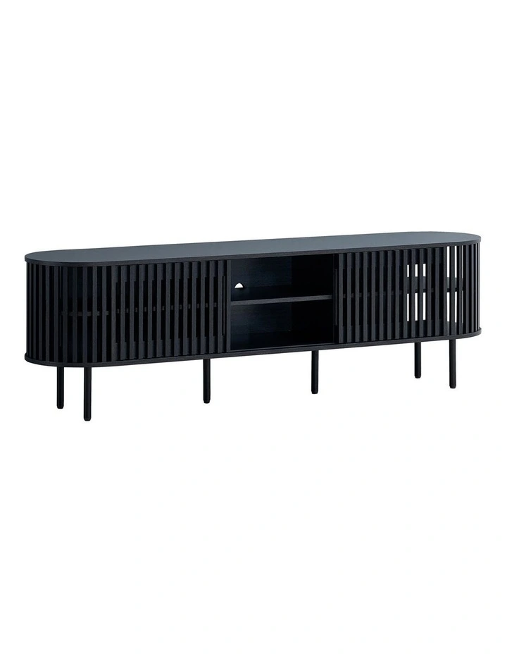 Lenora Entertainment Unit TV Cabinet 180cm 2 Doors Slat Black image 1