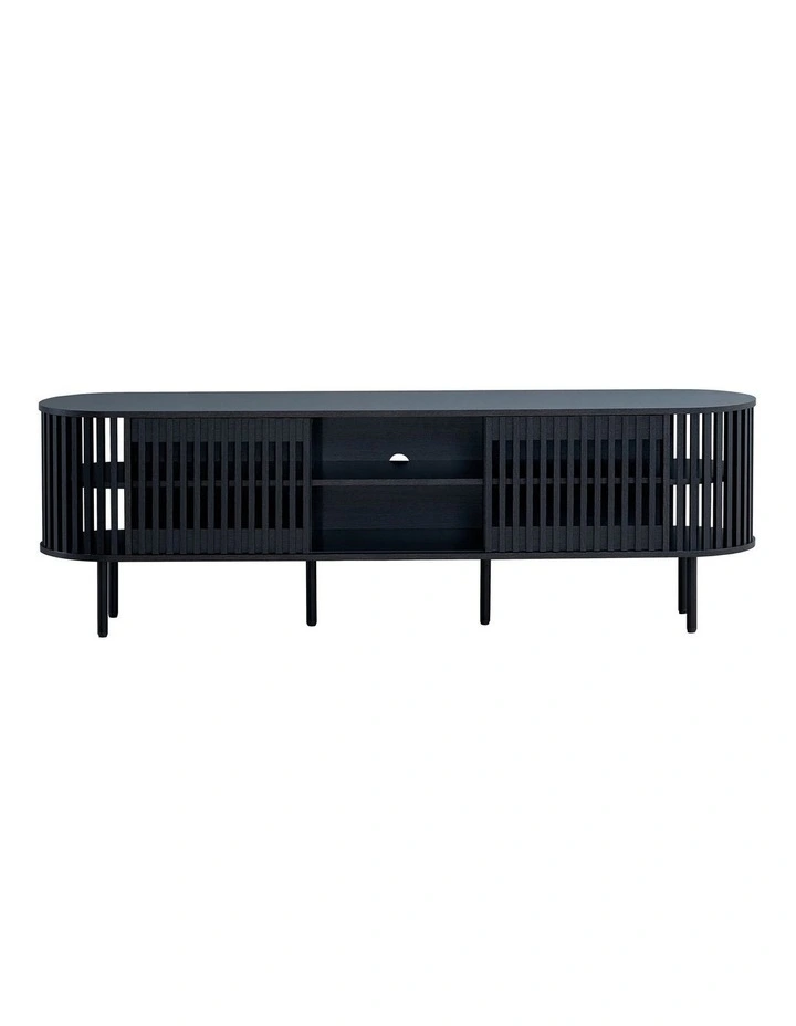 Lenora Entertainment Unit TV Cabinet 180cm 2 Doors Slat Black image 4