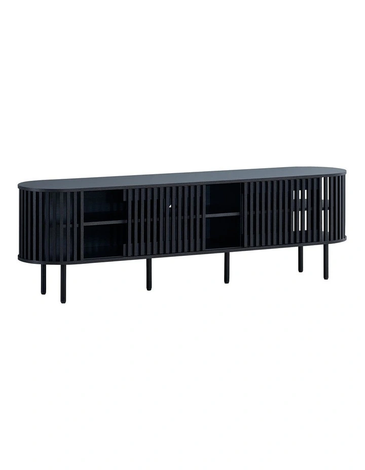 Lenora Entertainment Unit TV Cabinet 180cm 2 Doors Slat Black image 5