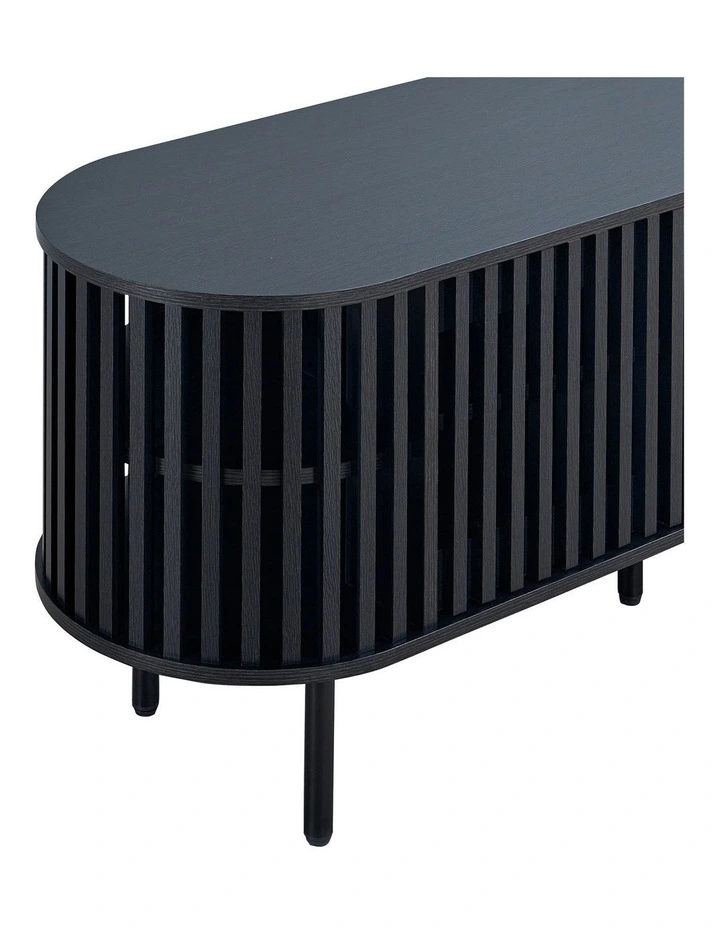 Lenora Entertainment Unit TV Cabinet 180cm 2 Doors Slat Black image 6