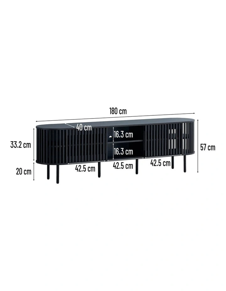 Lenora Entertainment Unit TV Cabinet 180cm 2 Doors Slat Black image 7