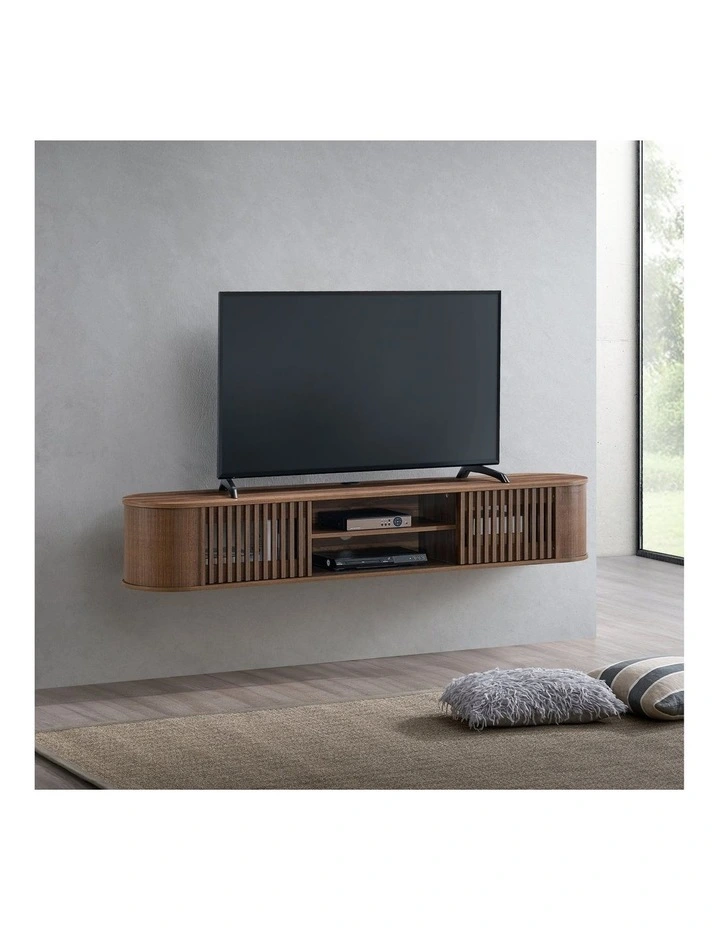 Anna Wall Mount Entertainment TV Unit Floating 2 Doors 180cm Walnut image 3
