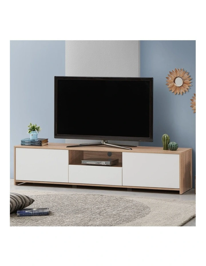 Lesley Entertainment Unit TV Cabinet Lowline TV Stand 180cm 2 Doors 1 Drawer Oak and White image 3
