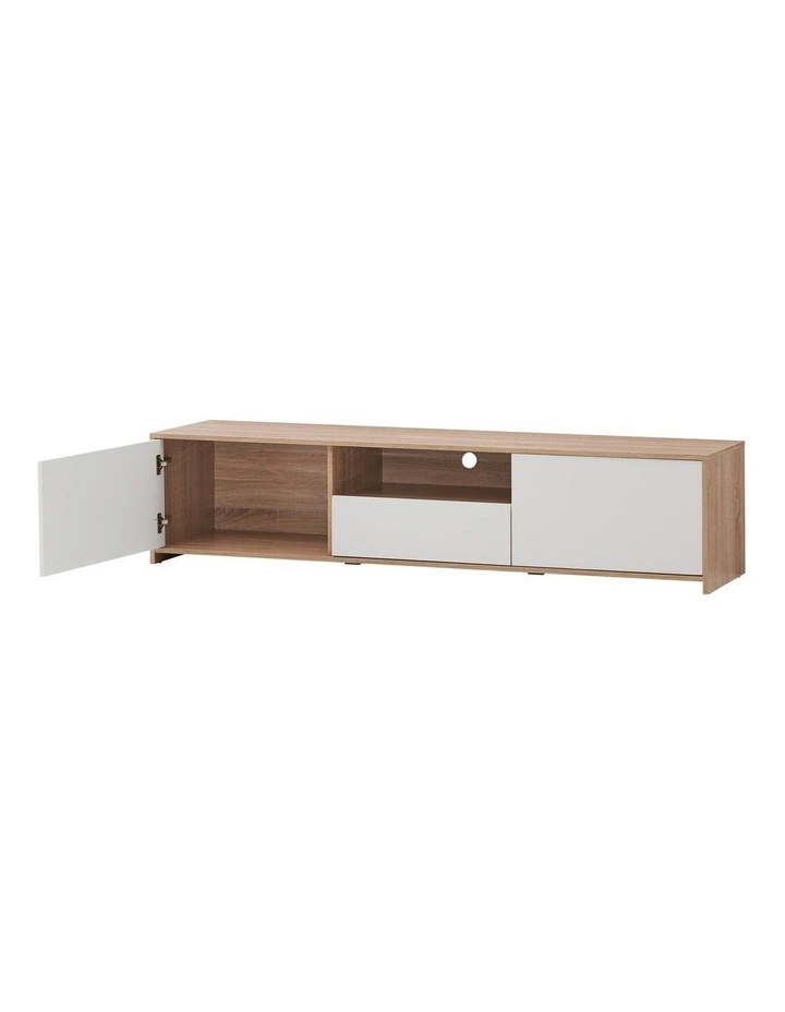 Lesley Entertainment Unit TV Cabinet Lowline TV Stand 180cm 2 Doors 1 Drawer Oak and White image 5