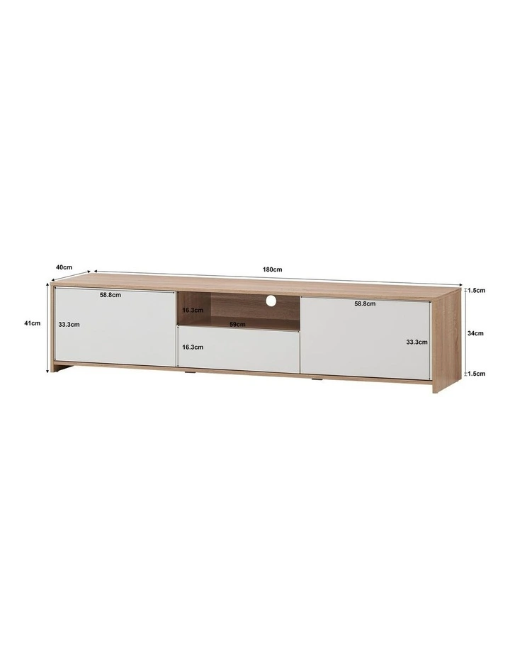 Lesley Entertainment Unit TV Cabinet Lowline TV Stand 180cm 2 Doors 1 Drawer Oak and White image 6
