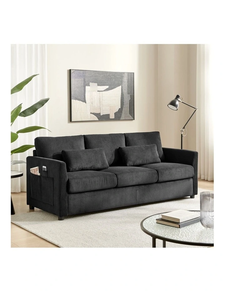 Brighton Sofa Couch Lounge 3 Seater Charcoal Fabric image 2