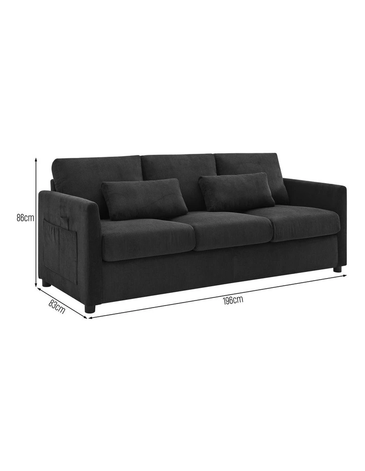 Brighton Sofa Couch Lounge 3 Seater Charcoal Fabric image 6