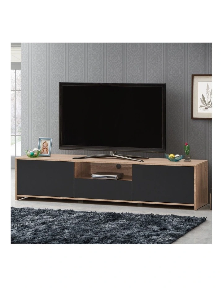 Lesley Entertainment Unit TV Cabinet Lowline TV Stand 180cm 2 Doors 1 Drawer Oak and Black image 3
