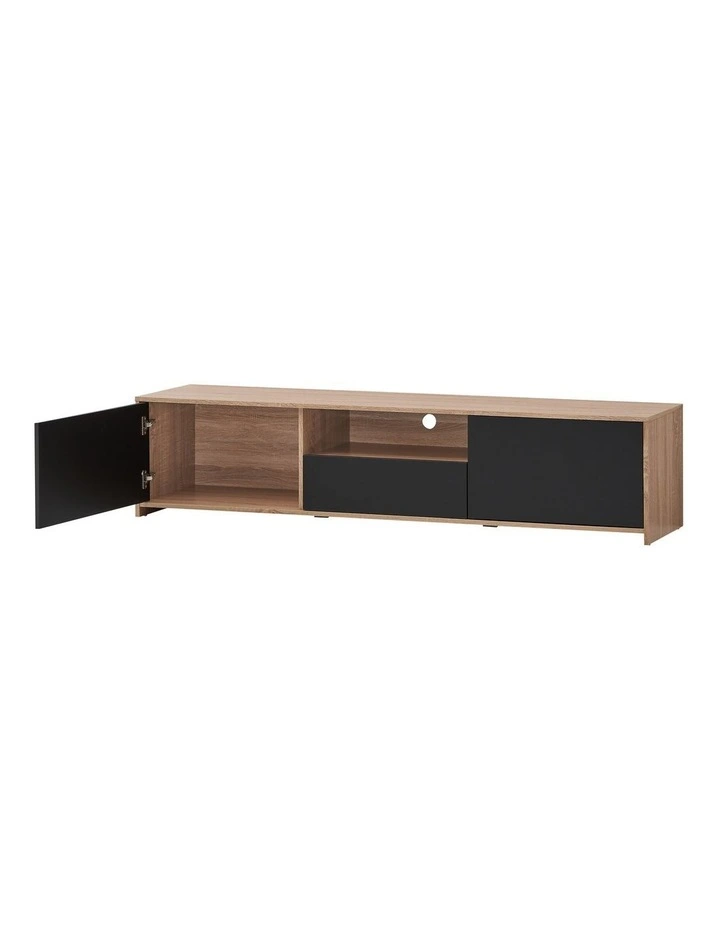 Lesley Entertainment Unit TV Cabinet Lowline TV Stand 180cm 2 Doors 1 Drawer Oak and Black image 4