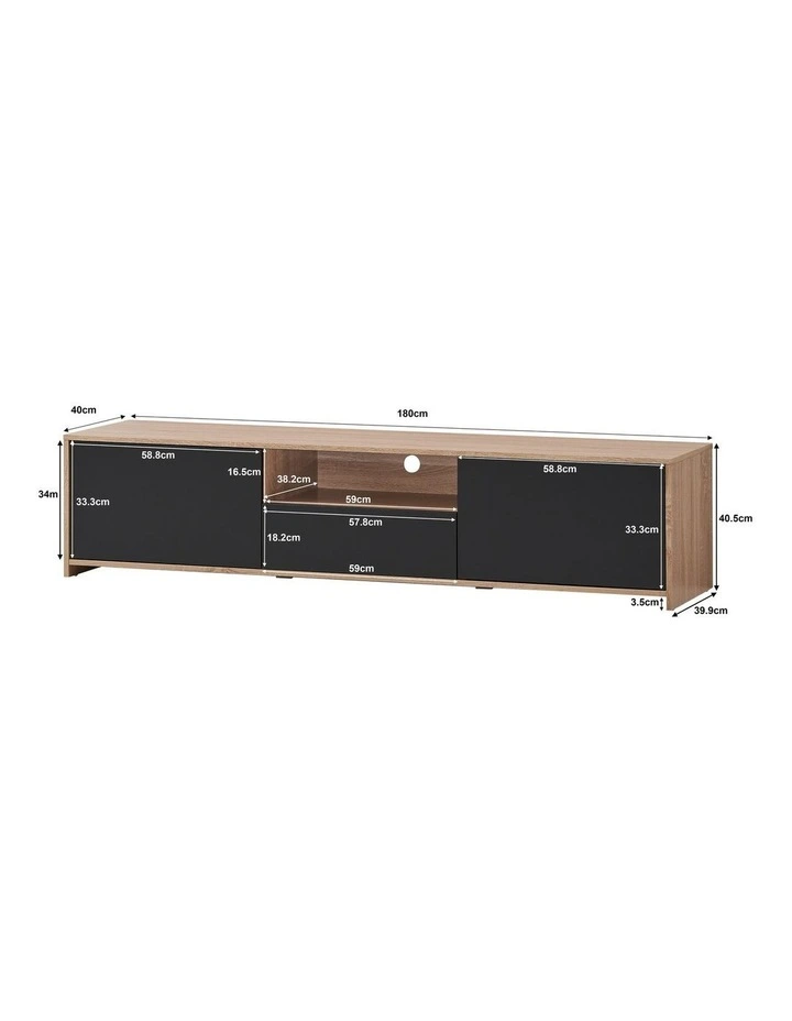 Lesley Entertainment Unit TV Cabinet Lowline TV Stand 180cm 2 Doors 1 Drawer Oak and Black image 5