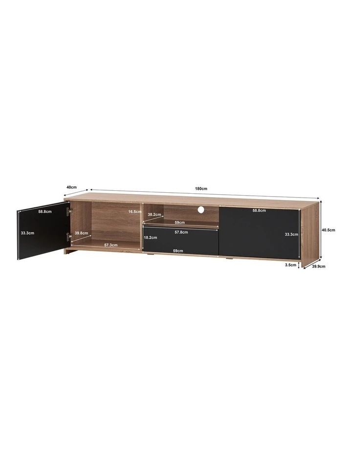 Lesley Entertainment Unit TV Cabinet Lowline TV Stand 180cm 2 Doors 1 Drawer Oak and Black image 6