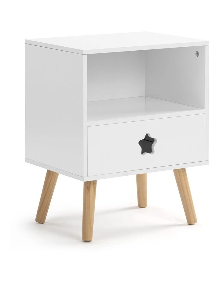 Stella Bedside Unit Side Table Nightstand 1 Drawer Shelf White image 1