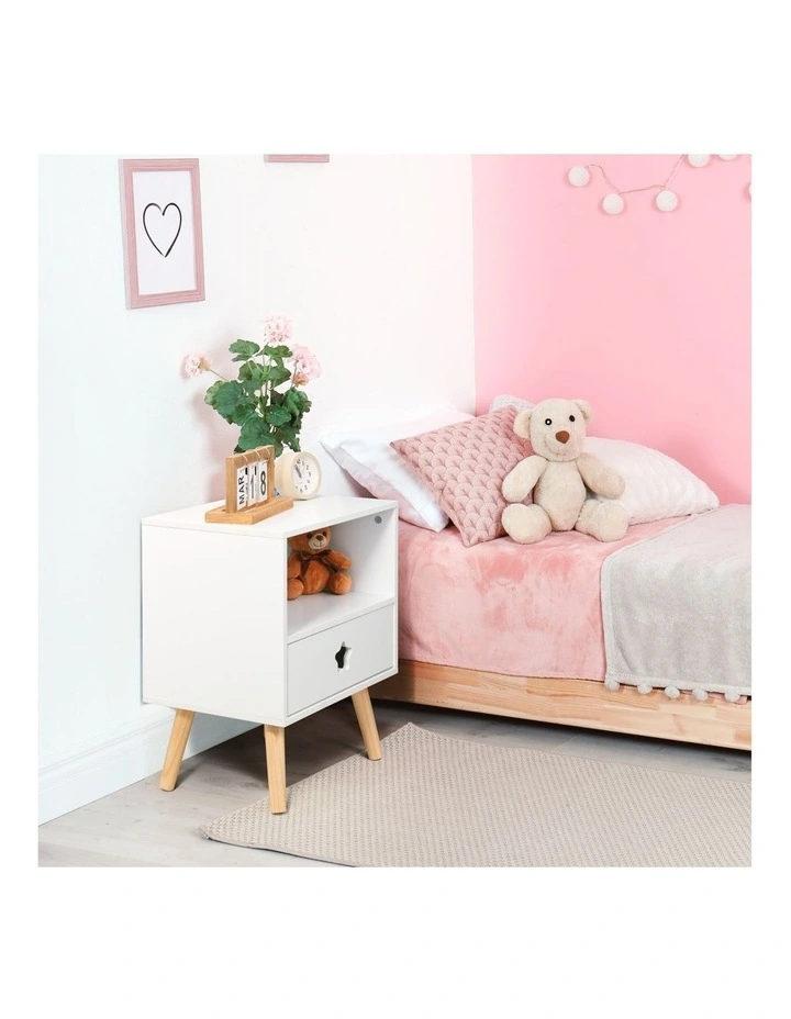 Stella Bedside Unit Side Table Nightstand 1 Drawer Shelf White image 2