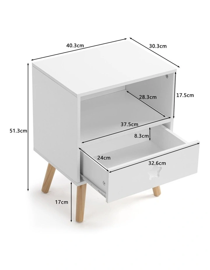 Stella Bedside Unit Side Table Nightstand 1 Drawer Shelf White image 7
