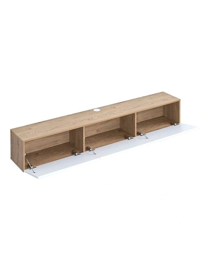 Tierra Wall Mount Entertainment TV Unit Floating 3 Doors 180cm White and Oak image 5