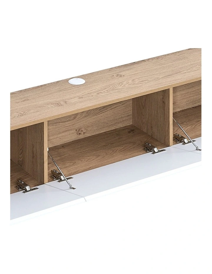 Tierra Wall Mount Entertainment TV Unit Floating 3 Doors 180cm White and Oak image 6