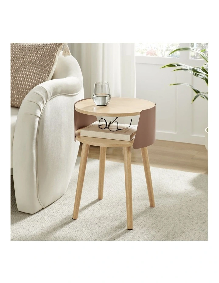 Sheena Side Table Bedside Shelf Round Mocha image 2