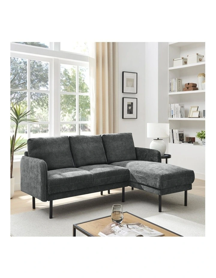 Lance Sofa Couch Lounge 3 Seater RH Chaise Charcoal image 2