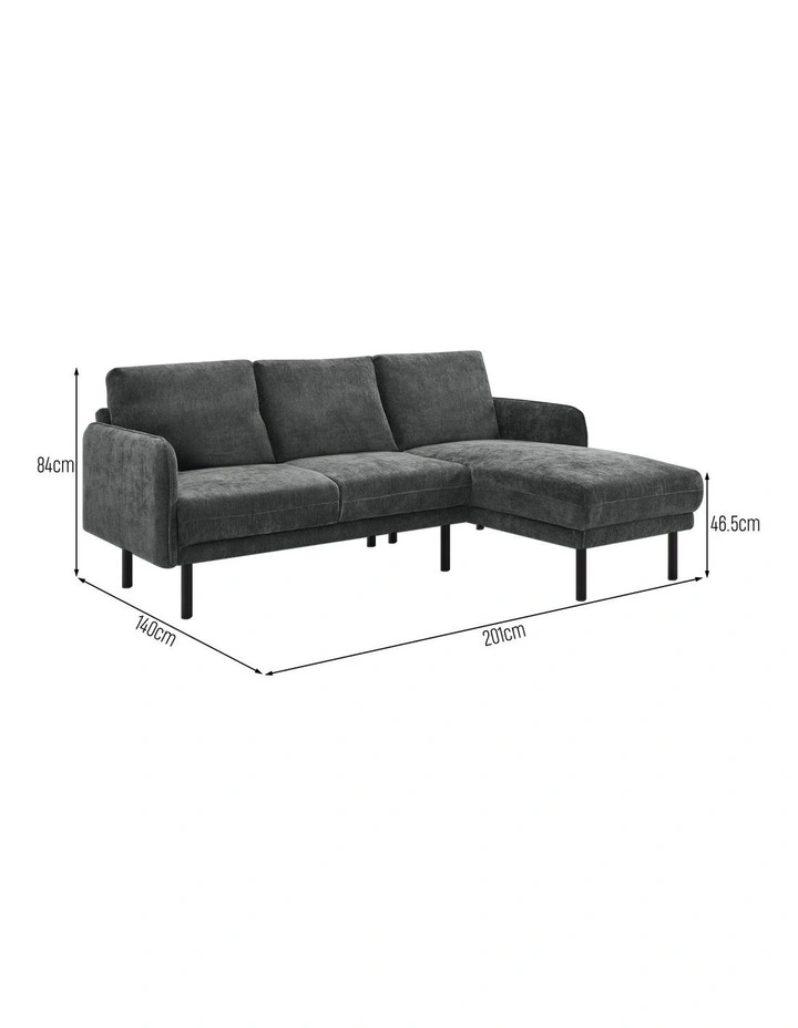 Lance Sofa Couch Lounge 3 Seater RH Chaise Charcoal image 6
