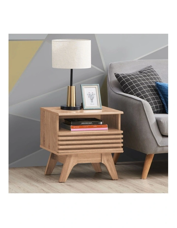 Clancy Bedside Unit Side Table Nightstand 1 Drawer Oak image 2