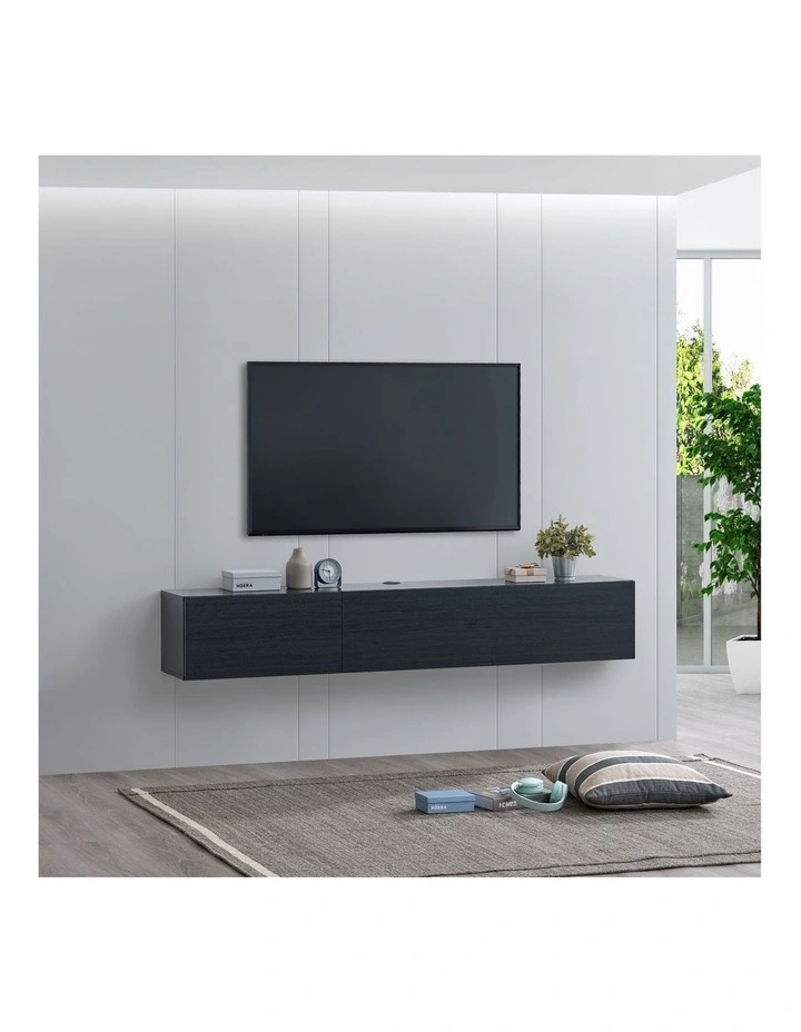 Tierra Wall Mount Entertainment TV Unit Floating 3 Doors 180cm Black image 3