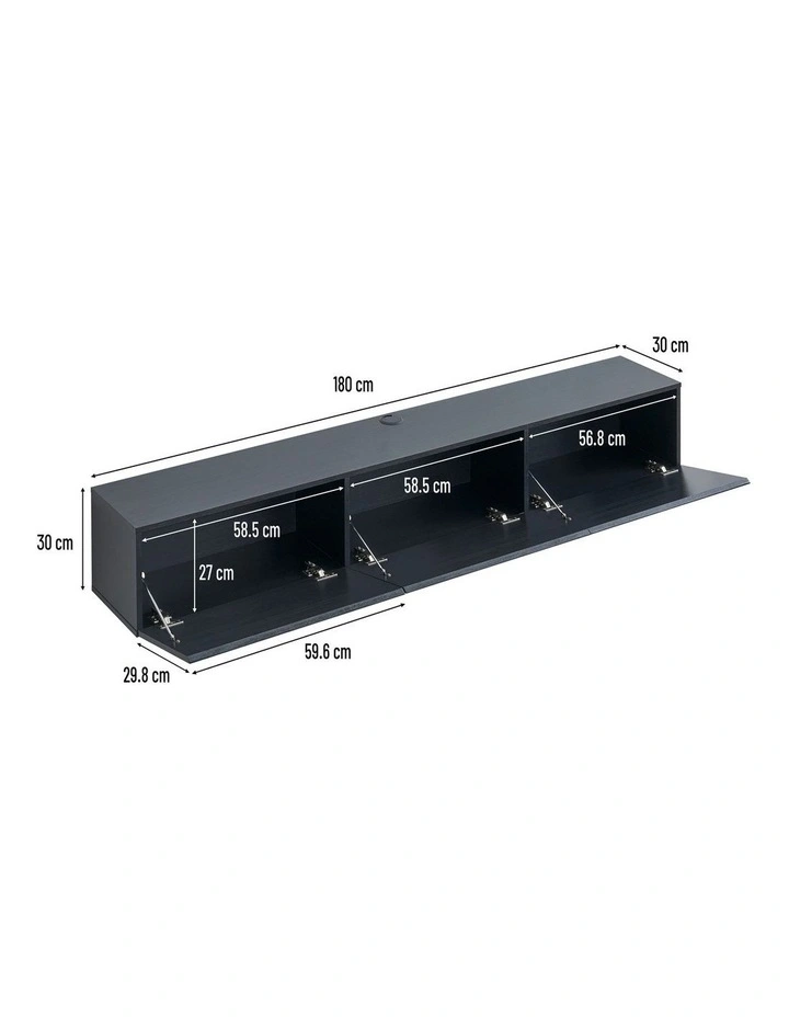 Tierra Wall Mount Entertainment TV Unit Floating 3 Doors 180cm Black image 7