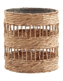 Heather Side Table Bedside Round Glass Top Woven