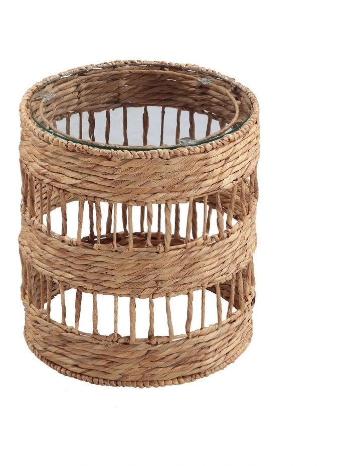 Heather Side Table Bedside Round Glass Top Woven image 3